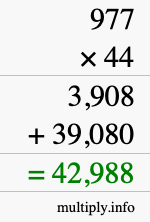 How to calculate 977 times 44 using long multiplication