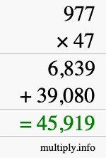 How to calculate 977 times 47 using long multiplication