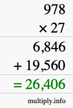 How to calculate 978 times 27 using long multiplication
