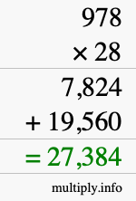 How to calculate 978 times 28 using long multiplication