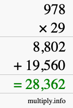 How to calculate 978 times 29 using long multiplication