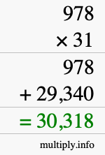 How to calculate 978 times 31 using long multiplication
