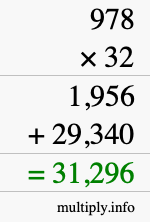 How to calculate 978 times 32 using long multiplication