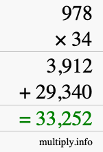 How to calculate 978 times 34 using long multiplication