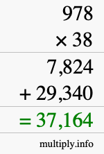 How to calculate 978 times 38 using long multiplication