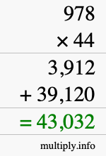 How to calculate 978 times 44 using long multiplication