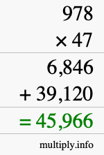 How to calculate 978 times 47 using long multiplication
