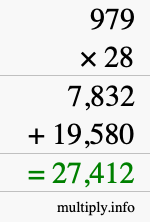 How to calculate 979 times 28 using long multiplication