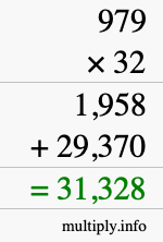How to calculate 979 times 32 using long multiplication
