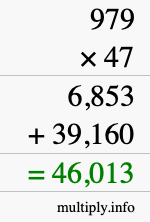 How to calculate 979 times 47 using long multiplication