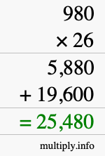 How to calculate 980 times 26 using long multiplication