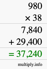 How to calculate 980 times 38 using long multiplication