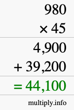 How to calculate 980 times 45 using long multiplication How to calculate 980 times 45 using long multiplication