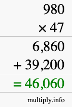 How to calculate 980 times 47 using long multiplication