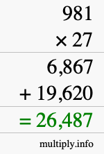 How to calculate 981 times 27 using long multiplication