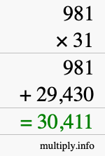 How to calculate 981 times 31 using long multiplication