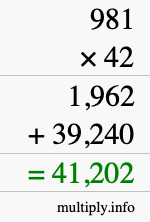 How to calculate 981 times 42 using long multiplication