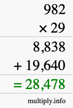 How to calculate 982 times 29 using long multiplication