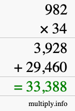 How to calculate 982 times 34 using long multiplication