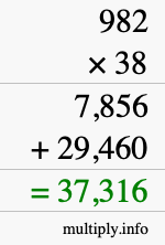 How to calculate 982 times 38 using long multiplication