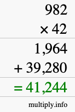How to calculate 982 times 42 using long multiplication