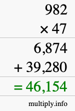 How to calculate 982 times 47 using long multiplication