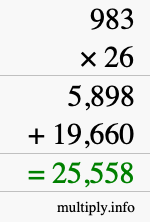 How to calculate 983 times 26 using long multiplication