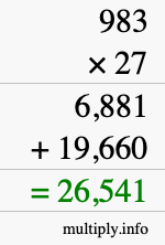 How to calculate 983 times 27 using long multiplication