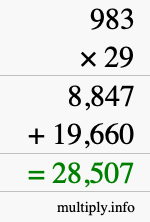 How to calculate 983 times 29 using long multiplication