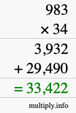How to calculate 983 times 34 using long multiplication