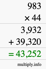 How to calculate 983 times 44 using long multiplication
