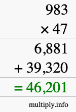 How to calculate 983 times 47 using long multiplication