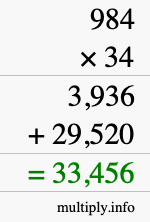 How to calculate 984 times 34 using long multiplication