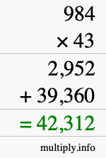 How to calculate 984 times 43 using long multiplication