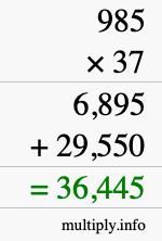 How to calculate 985 times 37 using long multiplication