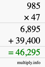 How to calculate 985 times 47 using long multiplication