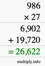 How to calculate 986 times 27 using long multiplication