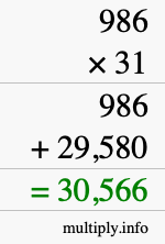 How to calculate 986 times 31 using long multiplication