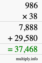 How to calculate 986 times 38 using long multiplication