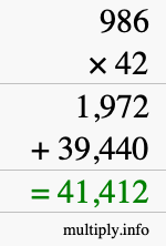 How to calculate 986 times 42 using long multiplication
