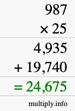 How to calculate 987 times 25 using long multiplication How to calculate 987 times 25 using long multiplication