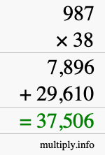 How to calculate 987 times 38 using long multiplication