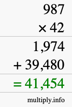 How to calculate 987 times 42 using long multiplication
