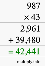 How to calculate 987 times 43 using long multiplication How to calculate 987 times 43 using long multiplication
