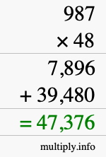 How to calculate 987 times 48 using long multiplication