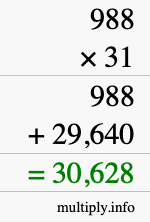 How to calculate 988 times 31 using long multiplication