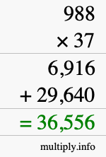 How to calculate 988 times 37 using long multiplication