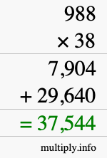 How to calculate 988 times 38 using long multiplication