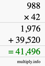 How to calculate 988 times 42 using long multiplication