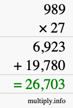 How to calculate 989 times 27 using long multiplication